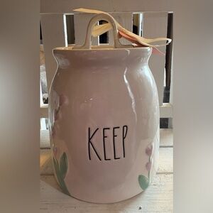 New Rae Dunn Pink and White Ceramic KEEP Canister